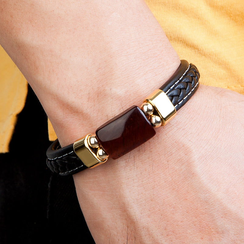 BRACELETE COURO CHARM MASCULINO